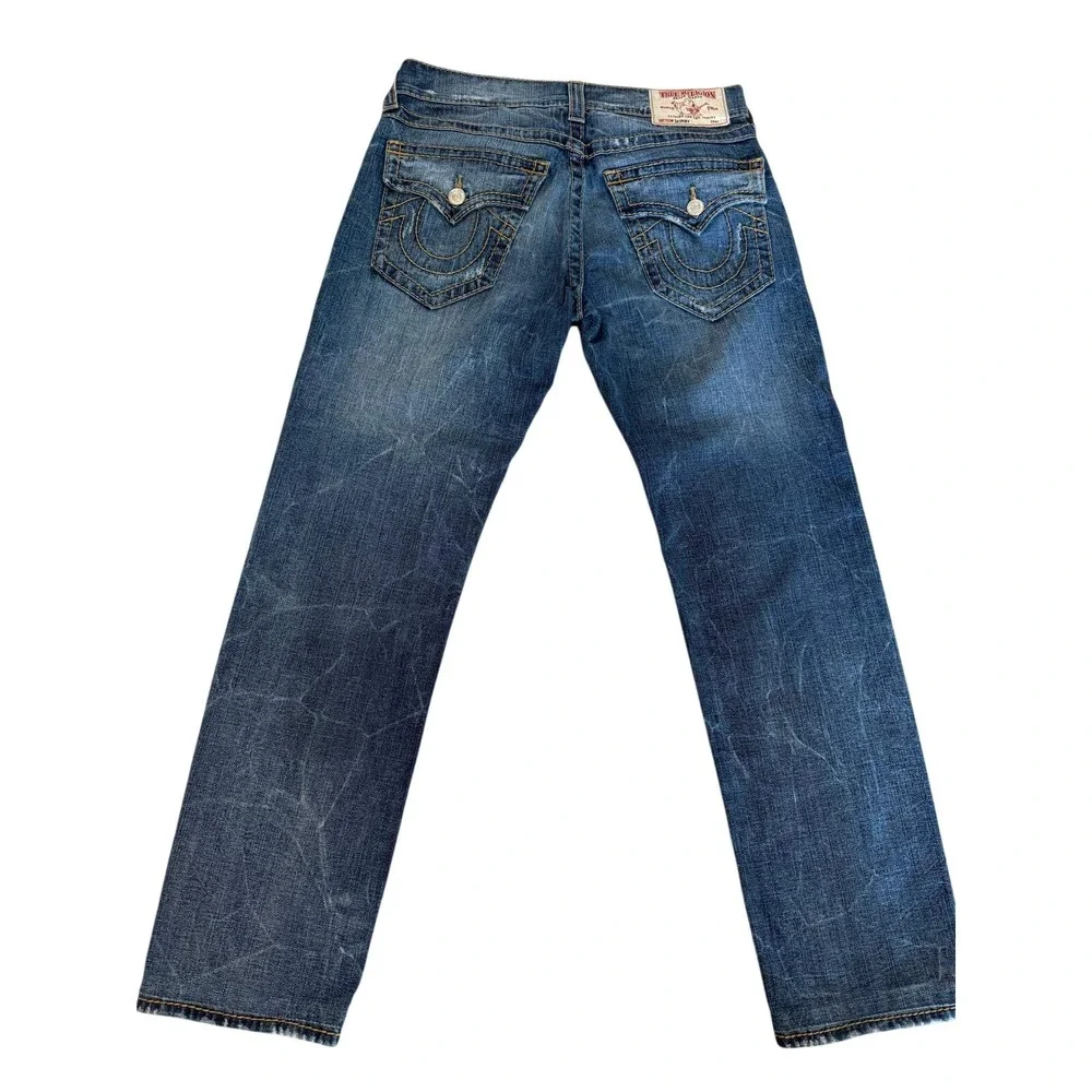 True Religion Skinny Flap Fossil Silk Big T Blue Jeans Mens 32